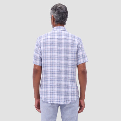 Bugatchi Orson Plaid Short-Sleeve Shirt Steel
