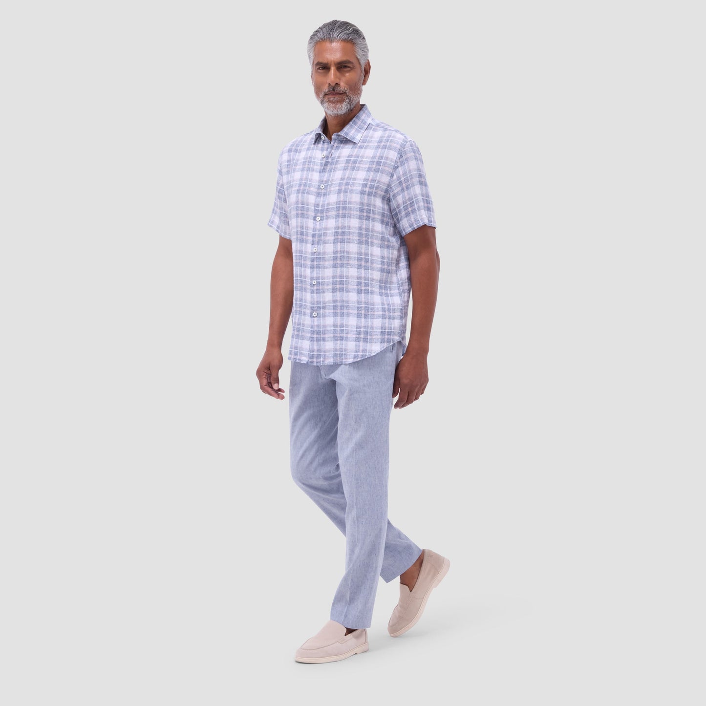 Bugatchi Orson Plaid Short-Sleeve Shirt Steel