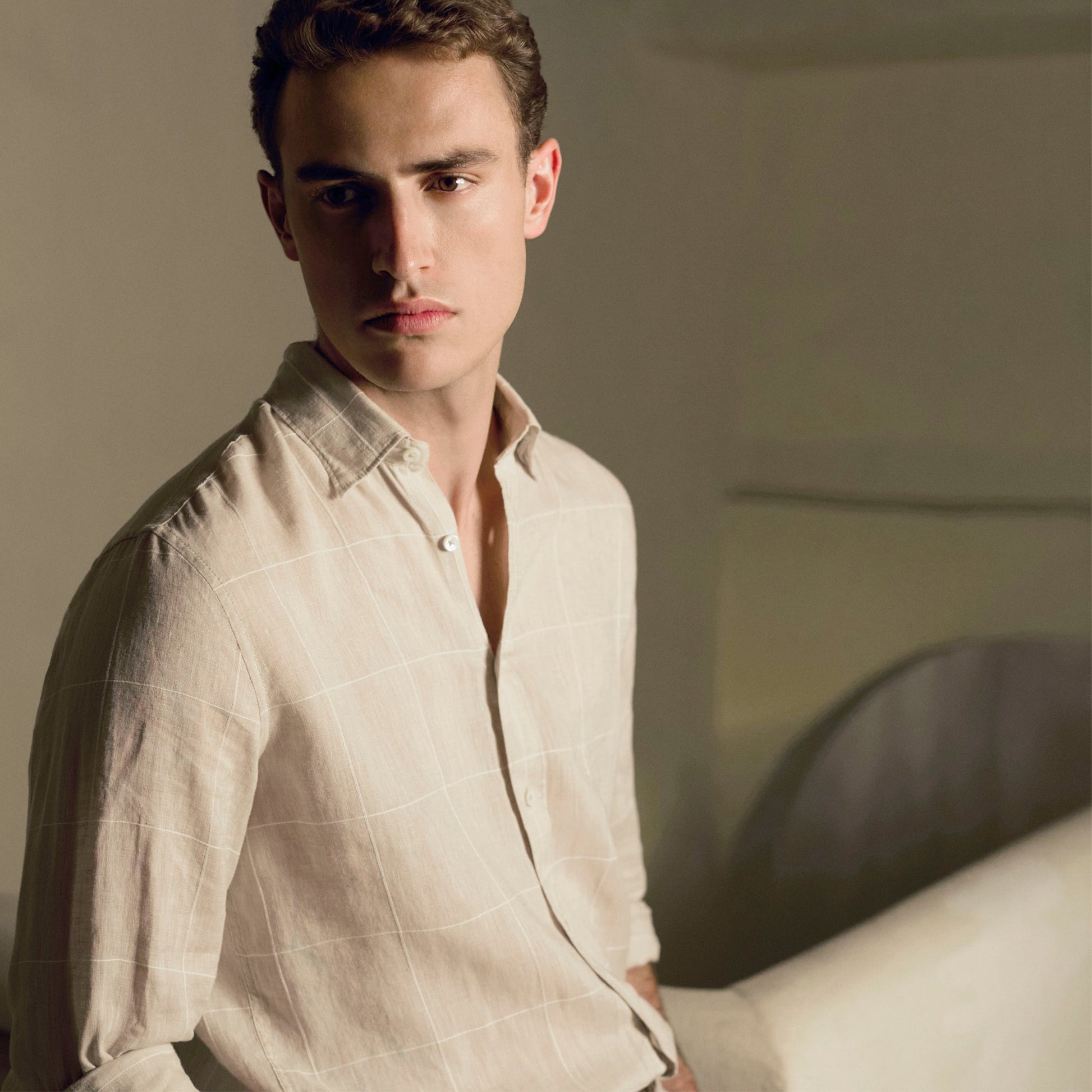 Bugatchi Karl Windowpane Shirt Sand