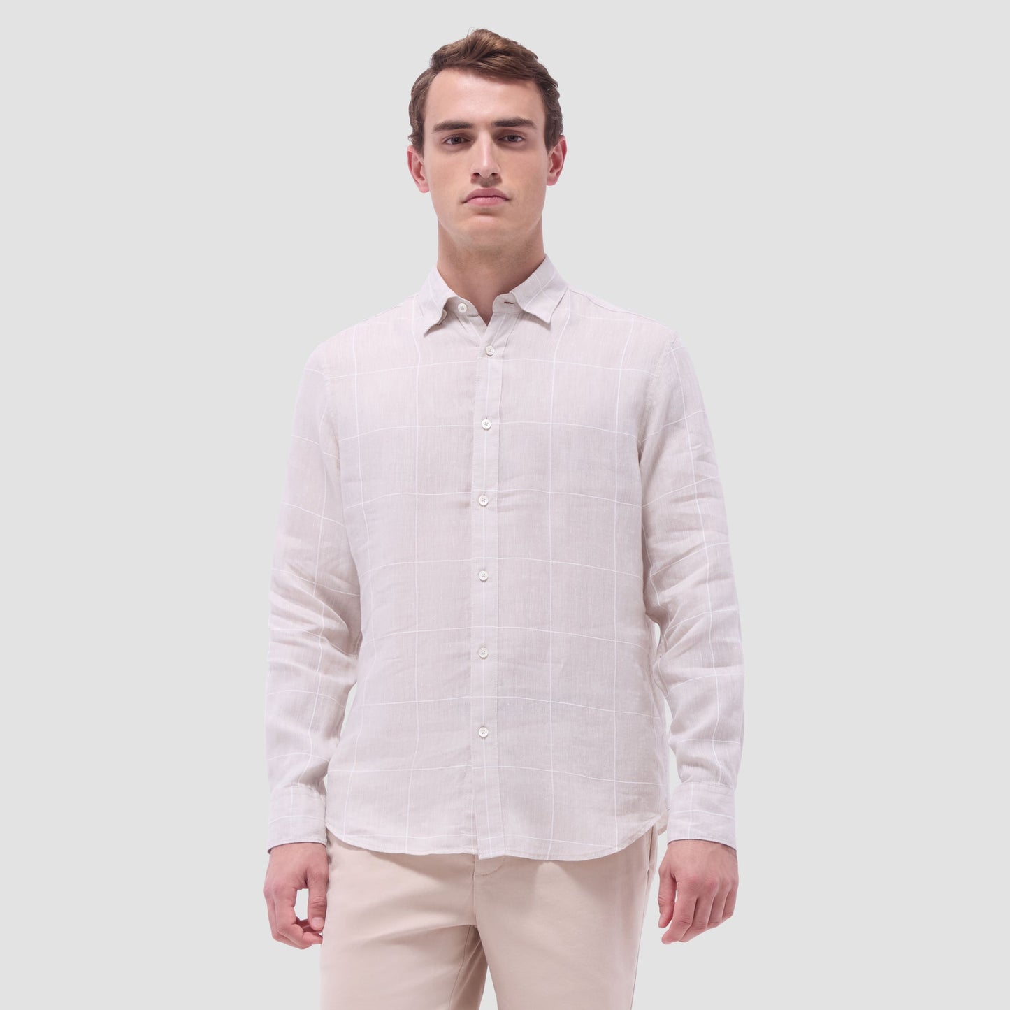 Bugatchi Karl Windowpane Shirt Sand