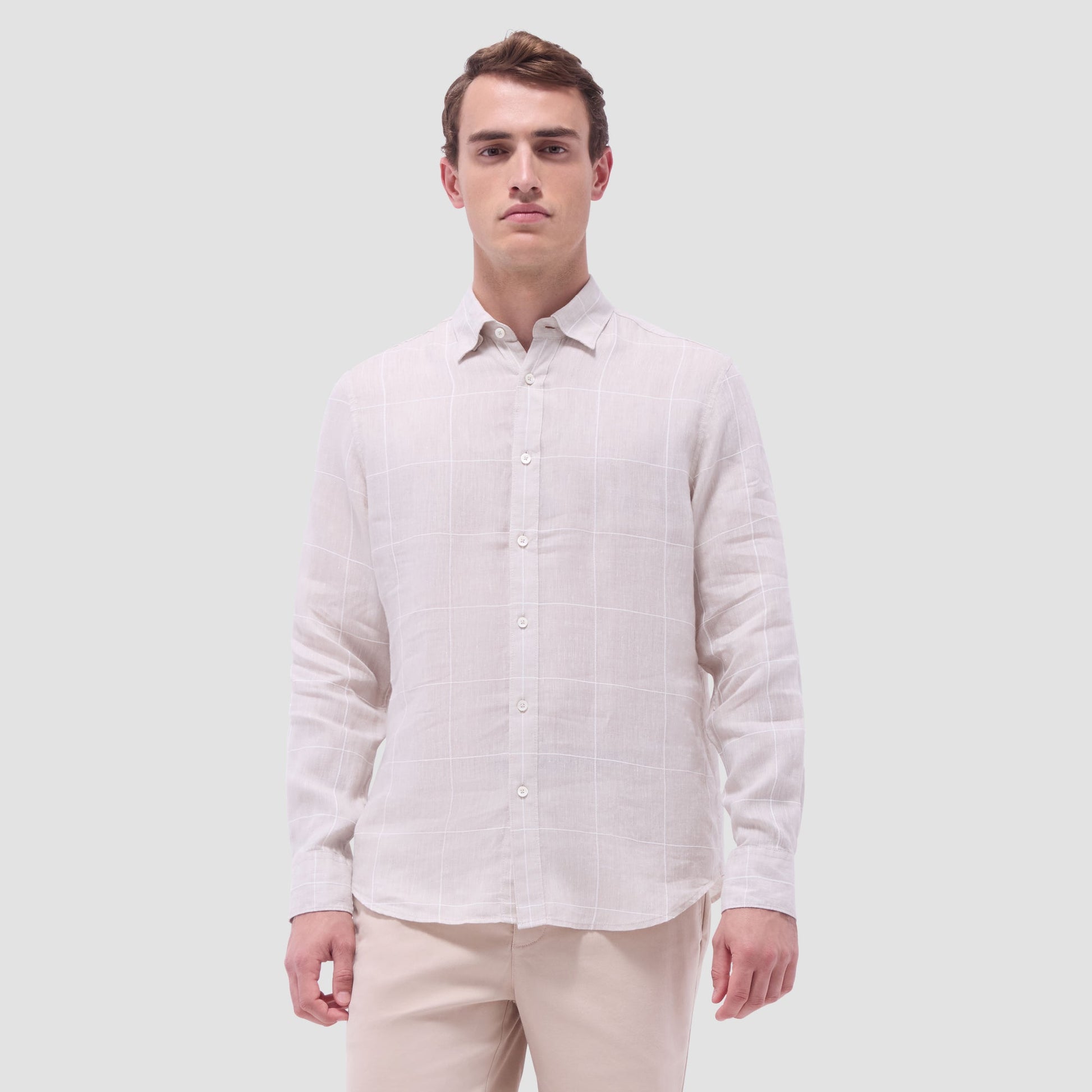 Bugatchi Karl Windowpane Shirt Sand