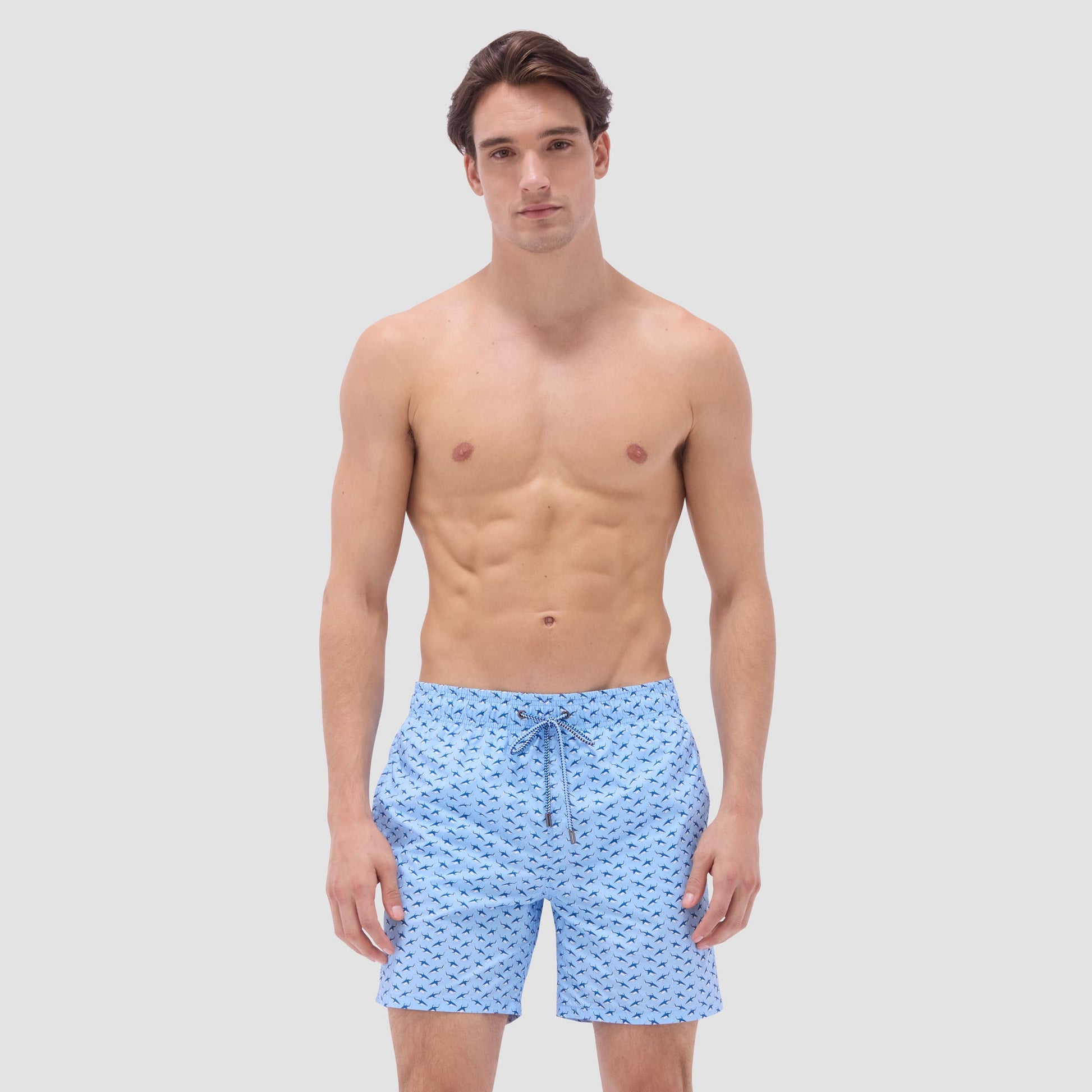 Bugatchi Cosmo Fish Print Swim Trunks Sky