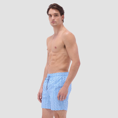 Bugatchi Cosmo Fish Print Swim Trunks Sky