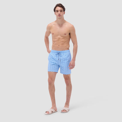 Bugatchi Cosmo Fish Print Swim Trunks Sky