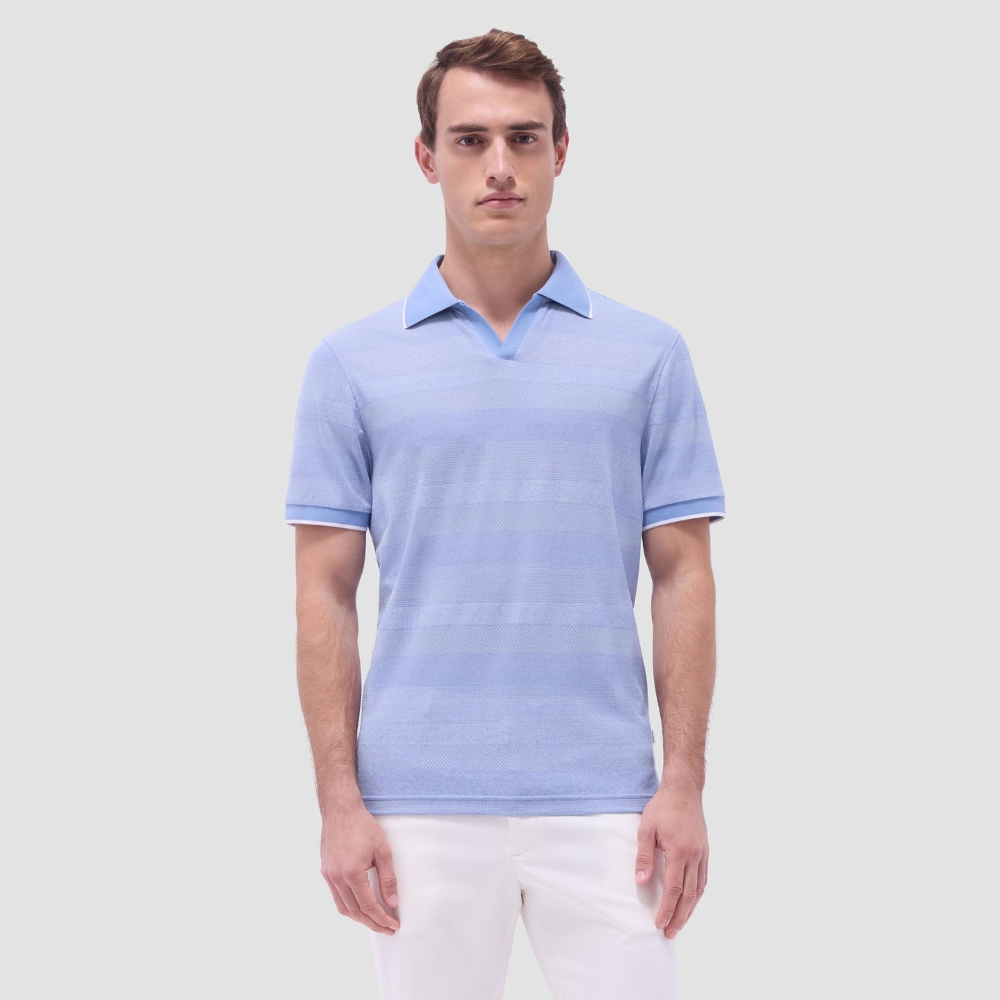 Bugatchi Mixed Media Johnny Collar Polo Shirt Air Blue