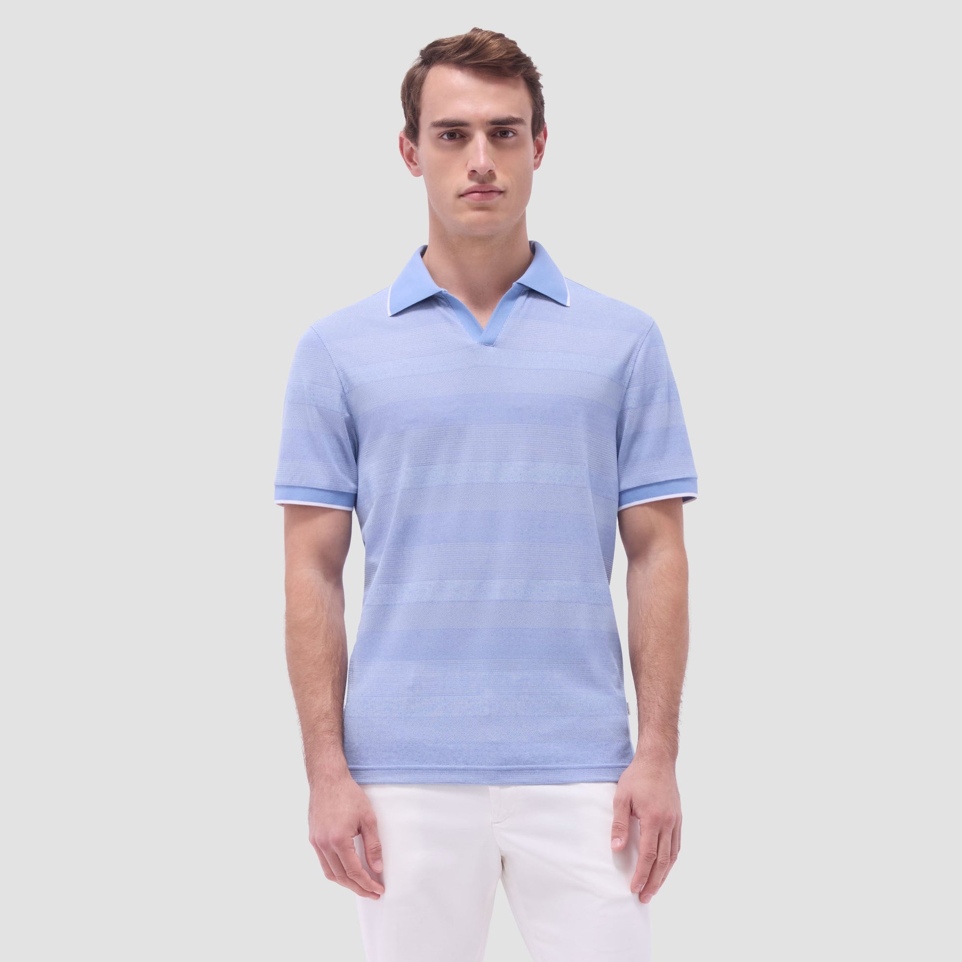 Bugatchi Mixed Media Johnny Collar Polo Shirt Air Blue