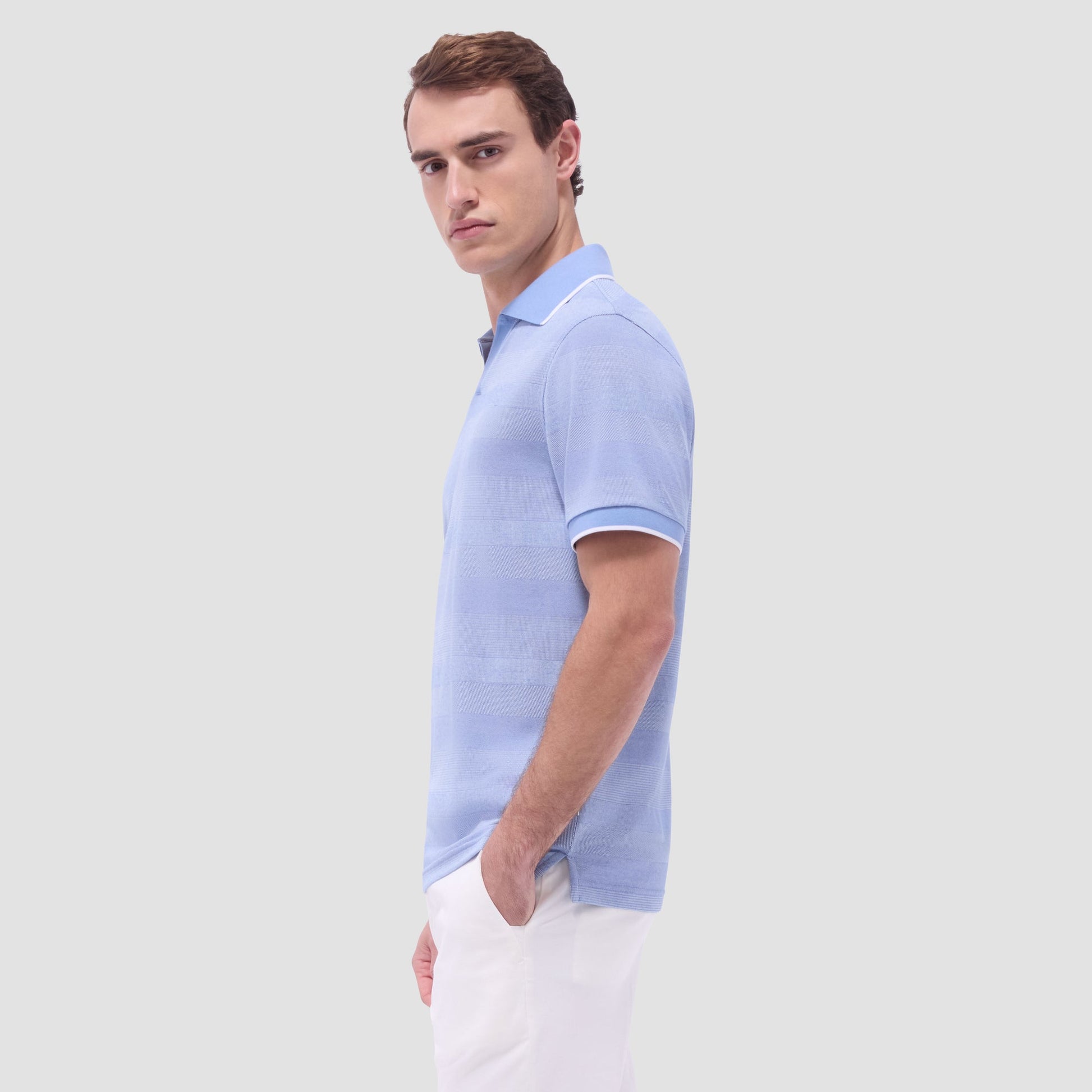 Bugatchi Mixed Media Johnny Collar Polo Shirt Air Blue