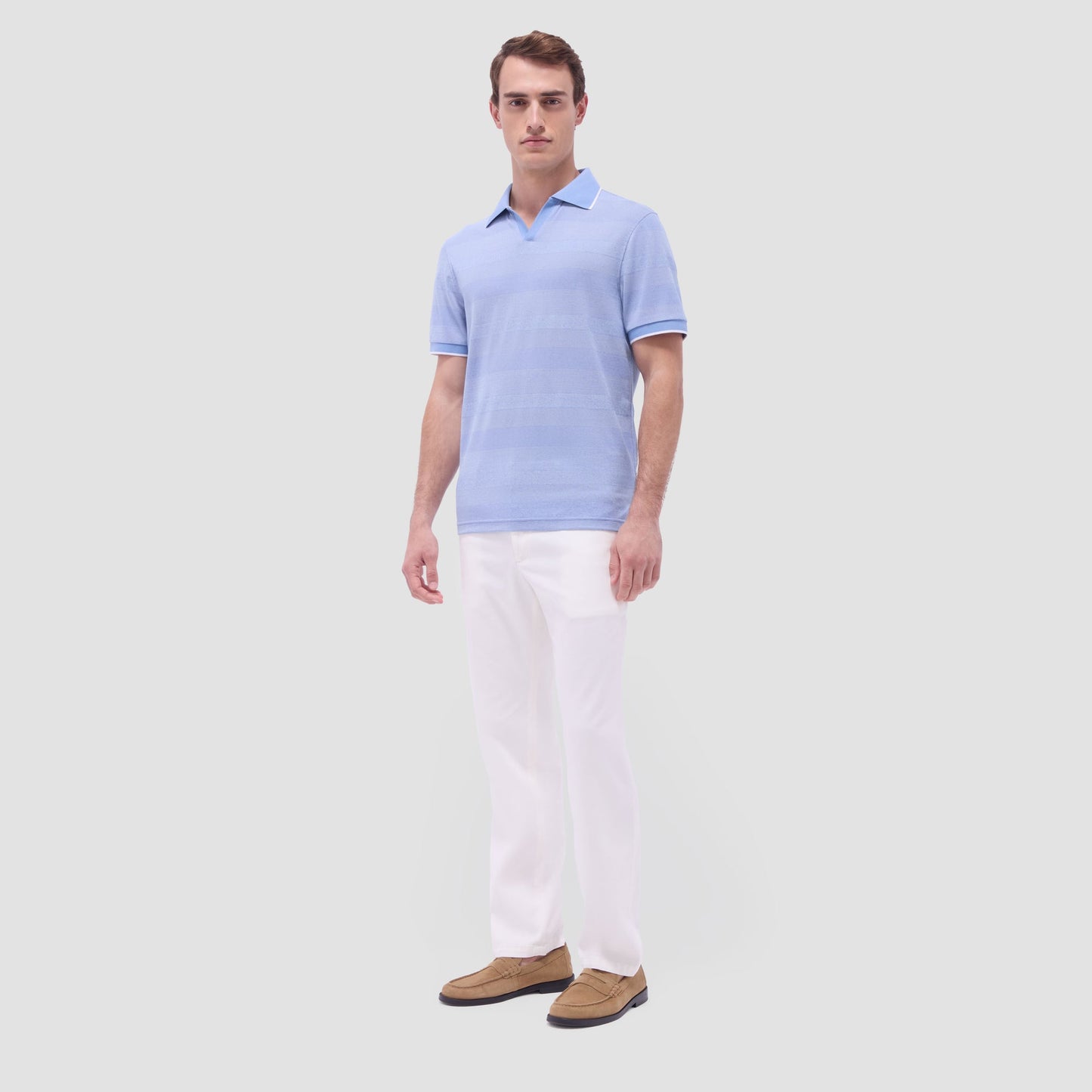 Bugatchi Mixed Media Johnny Collar Polo Shirt Air Blue