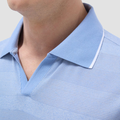 Bugatchi Mixed Media Johnny Collar Polo Shirt Air Blue