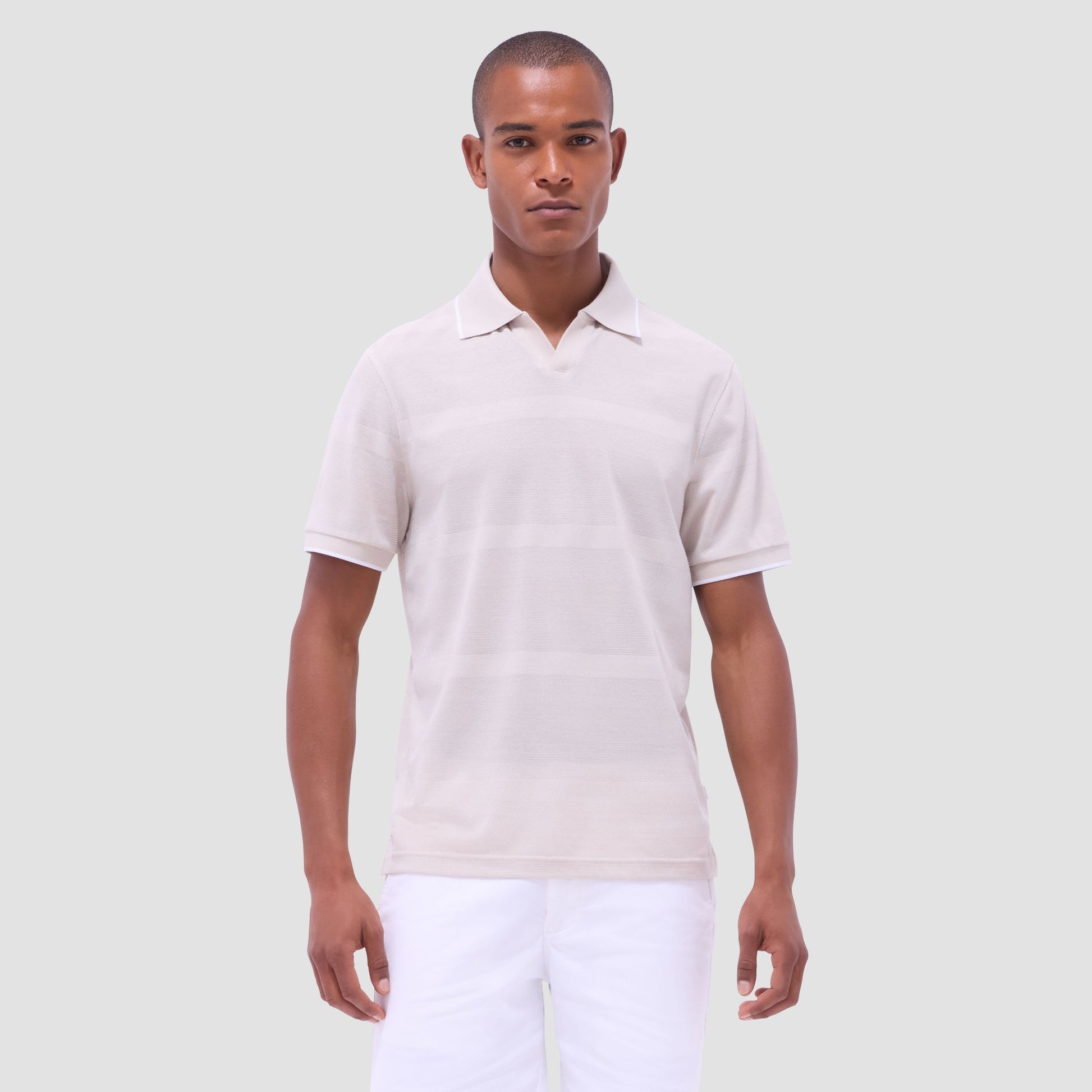 Bugatchi Mixed Media Johnny Collar Polo Shirt Almond