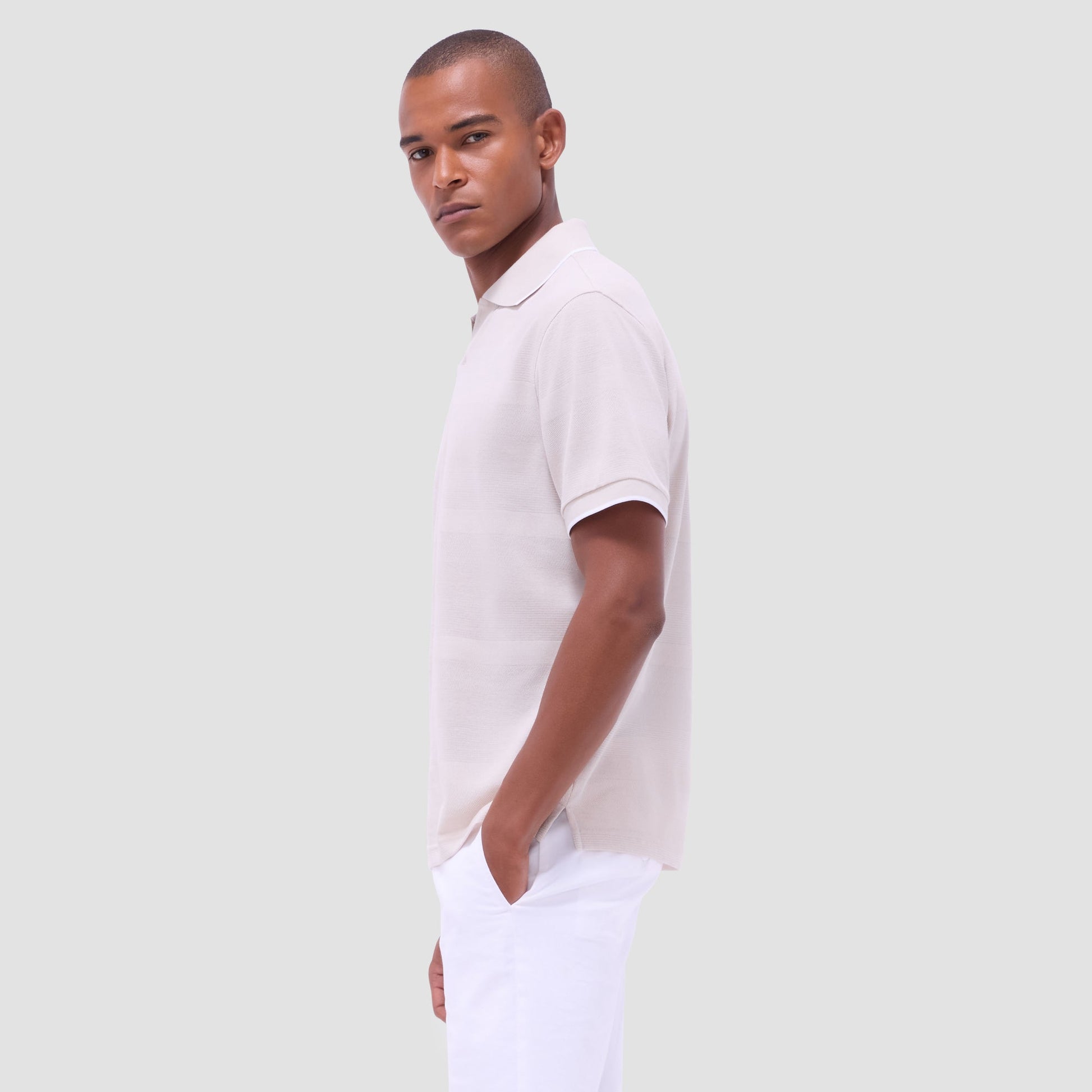 Bugatchi Mixed Media Johnny Collar Polo Shirt Almond