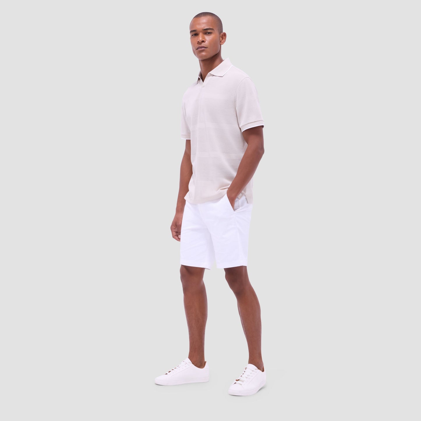 Bugatchi Mixed Media Johnny Collar Polo Shirt Almond