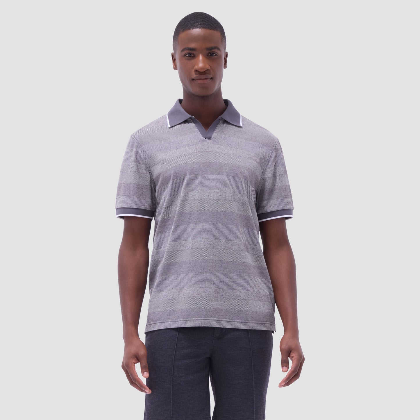 Bugatchi Mixed Media Johnny Collar Polo Shirt Anthracite