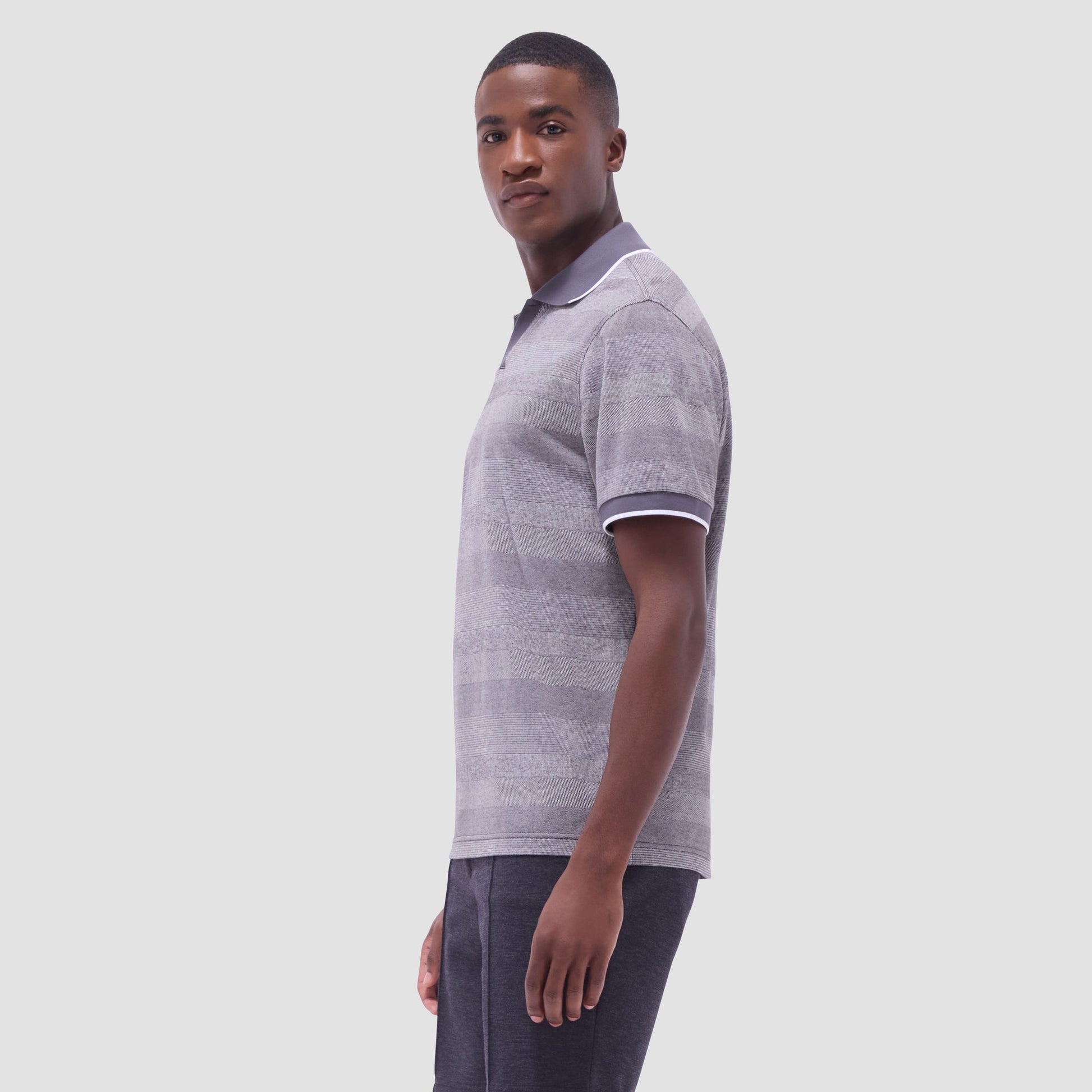 Bugatchi Mixed Media Johnny Collar Polo Shirt Anthracite