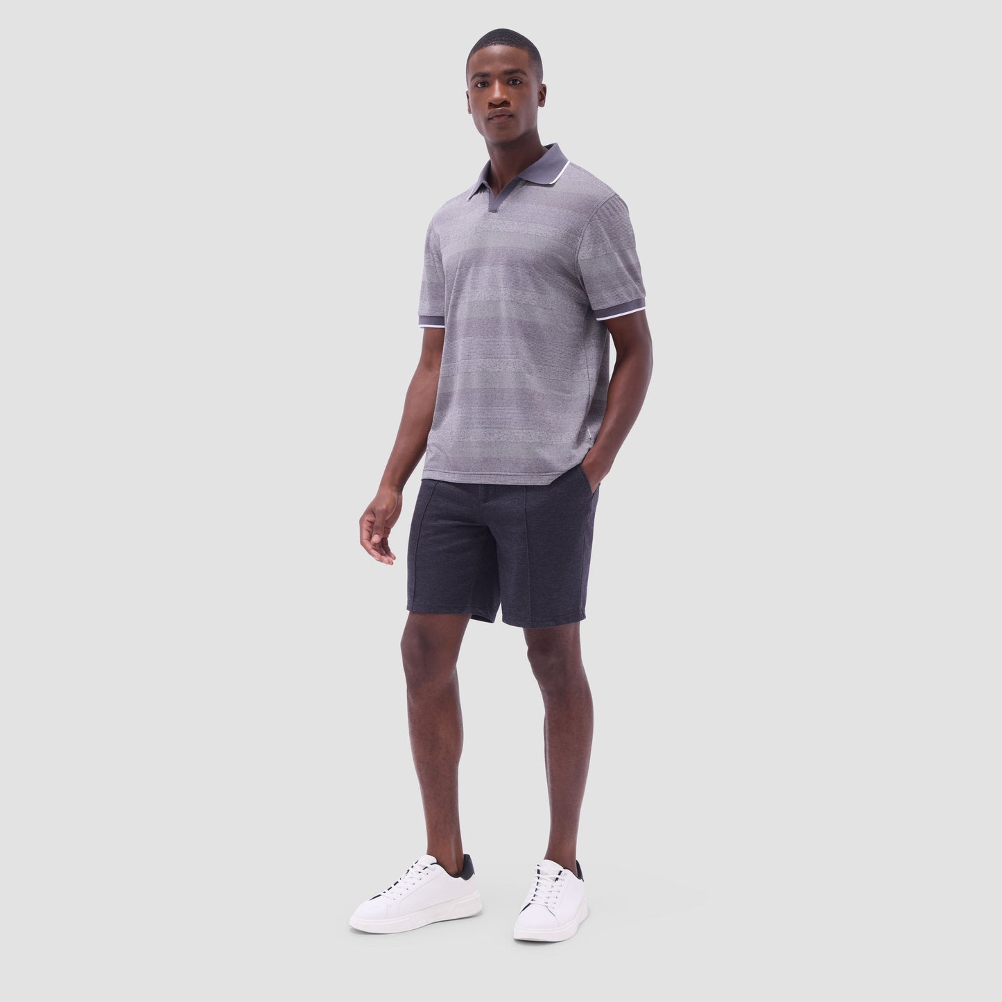 Bugatchi Mixed Media Johnny Collar Polo Shirt Anthracite