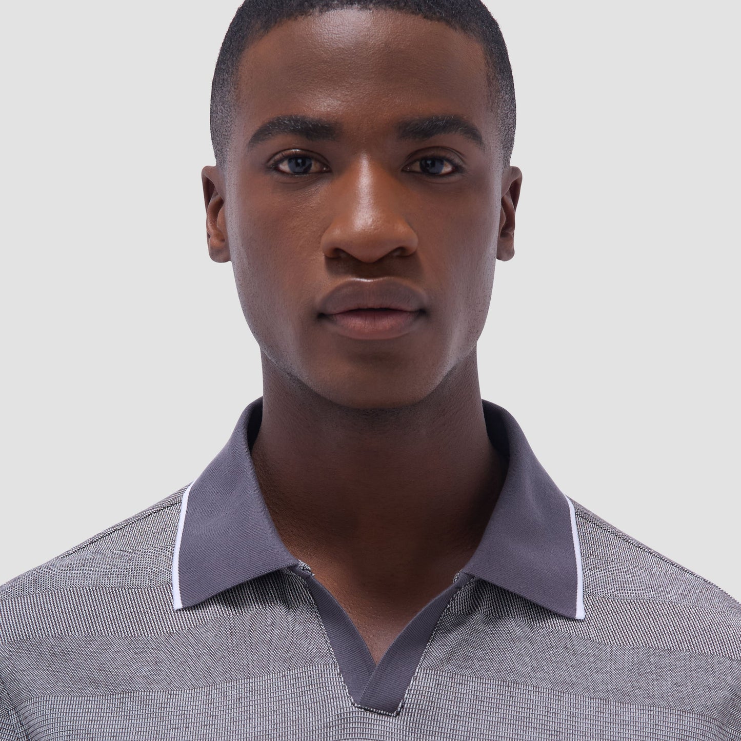 Bugatchi Mixed Media Johnny Collar Polo Shirt Anthracite