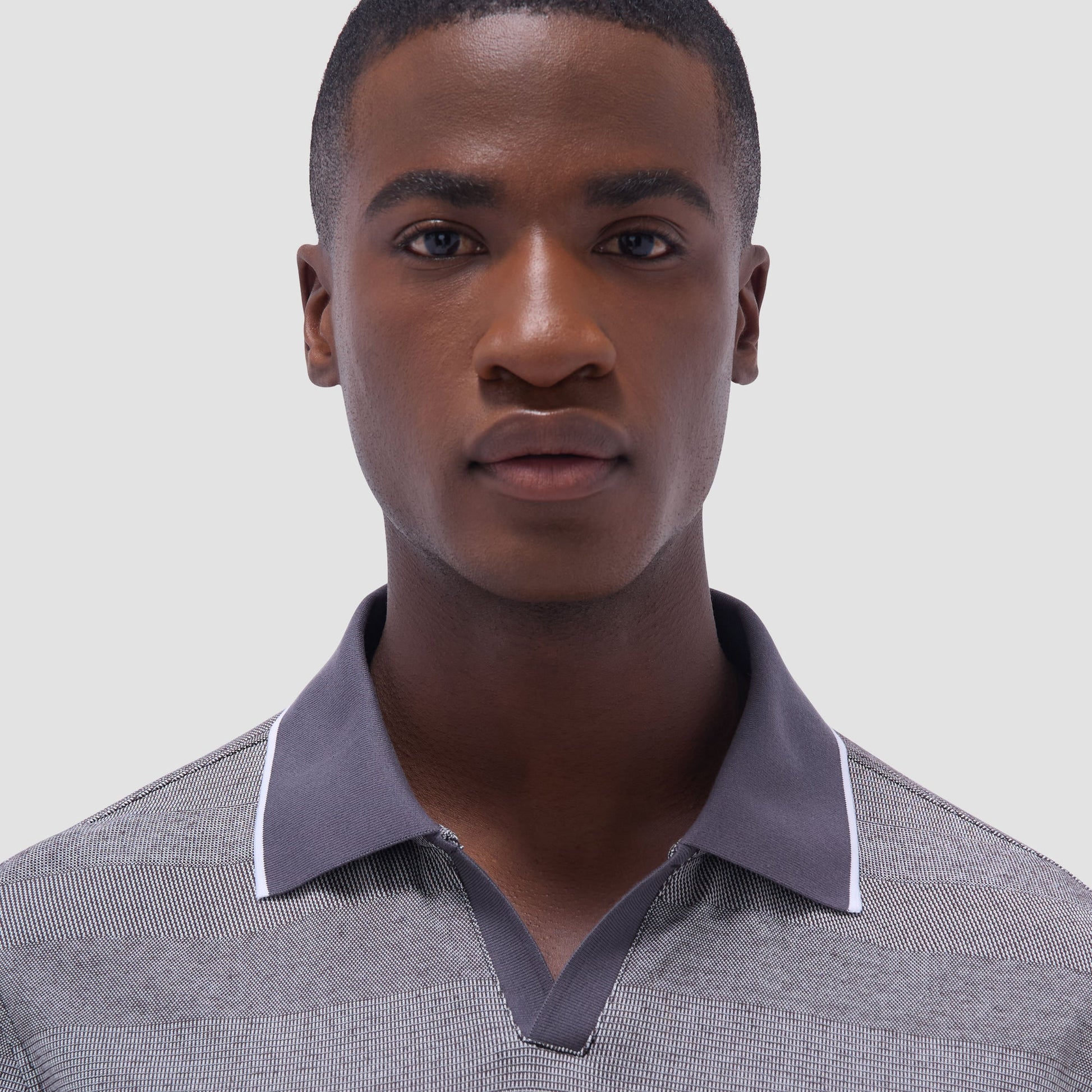 Bugatchi Mixed Media Johnny Collar Polo Shirt Anthracite
