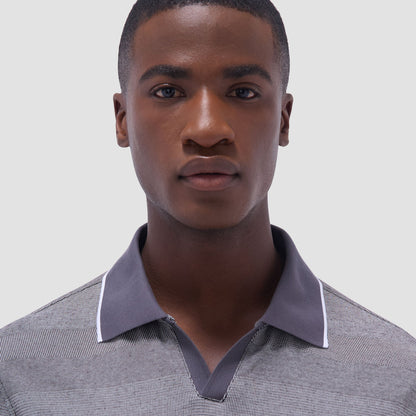 Bugatchi Mixed Media Johnny Collar Polo Shirt Anthracite