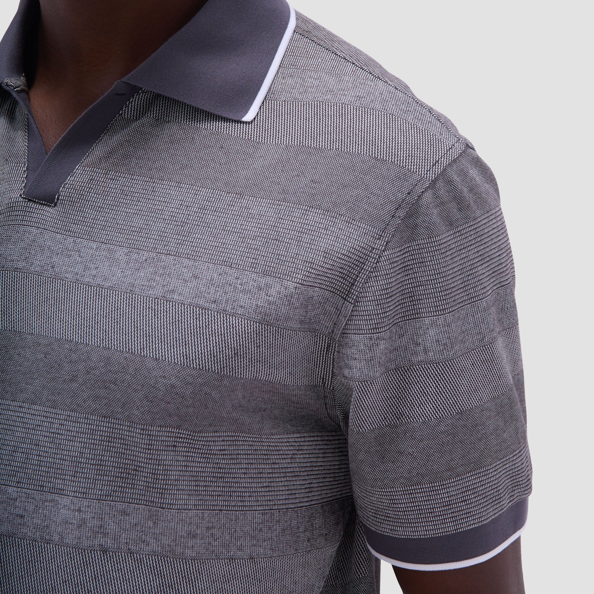 Bugatchi Mixed Media Johnny Collar Polo Shirt Anthracite
