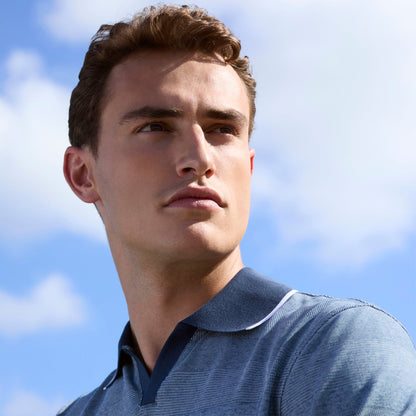 Bugatchi Mixed Media Johnny Collar Polo Shirt Indigo