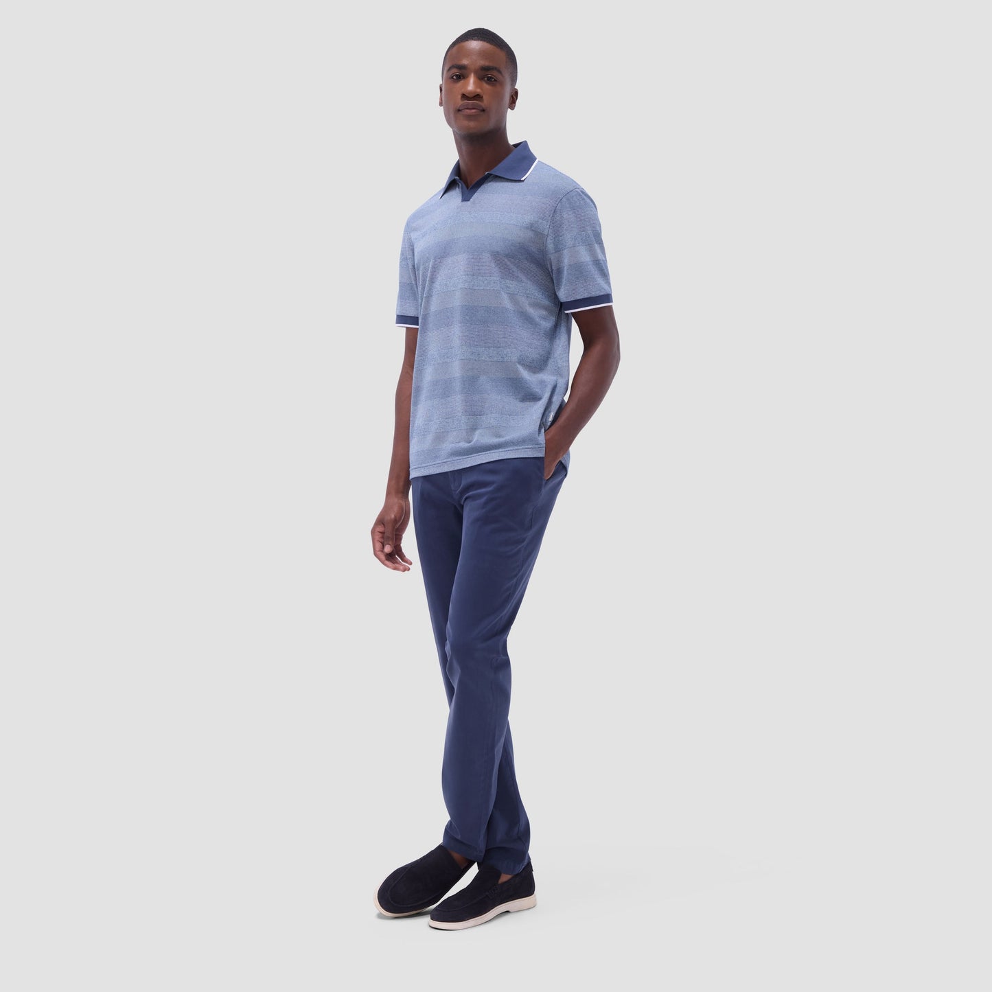 Bugatchi Mixed Media Johnny Collar Polo Shirt Indigo