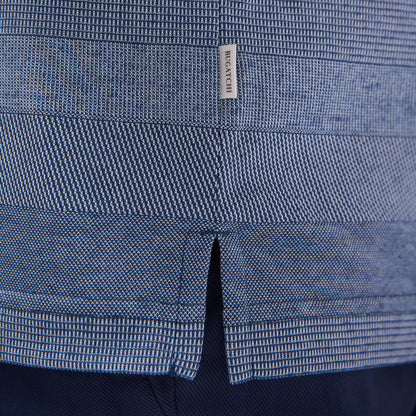 Bugatchi Mixed Media Johnny Collar Polo Shirt Indigo