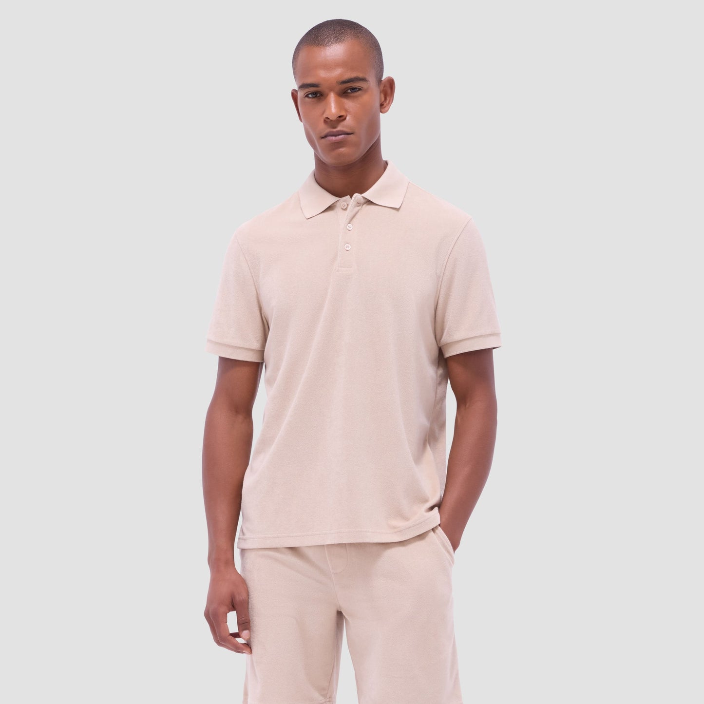 Bugatchi French Terry Polo Shirt Sand