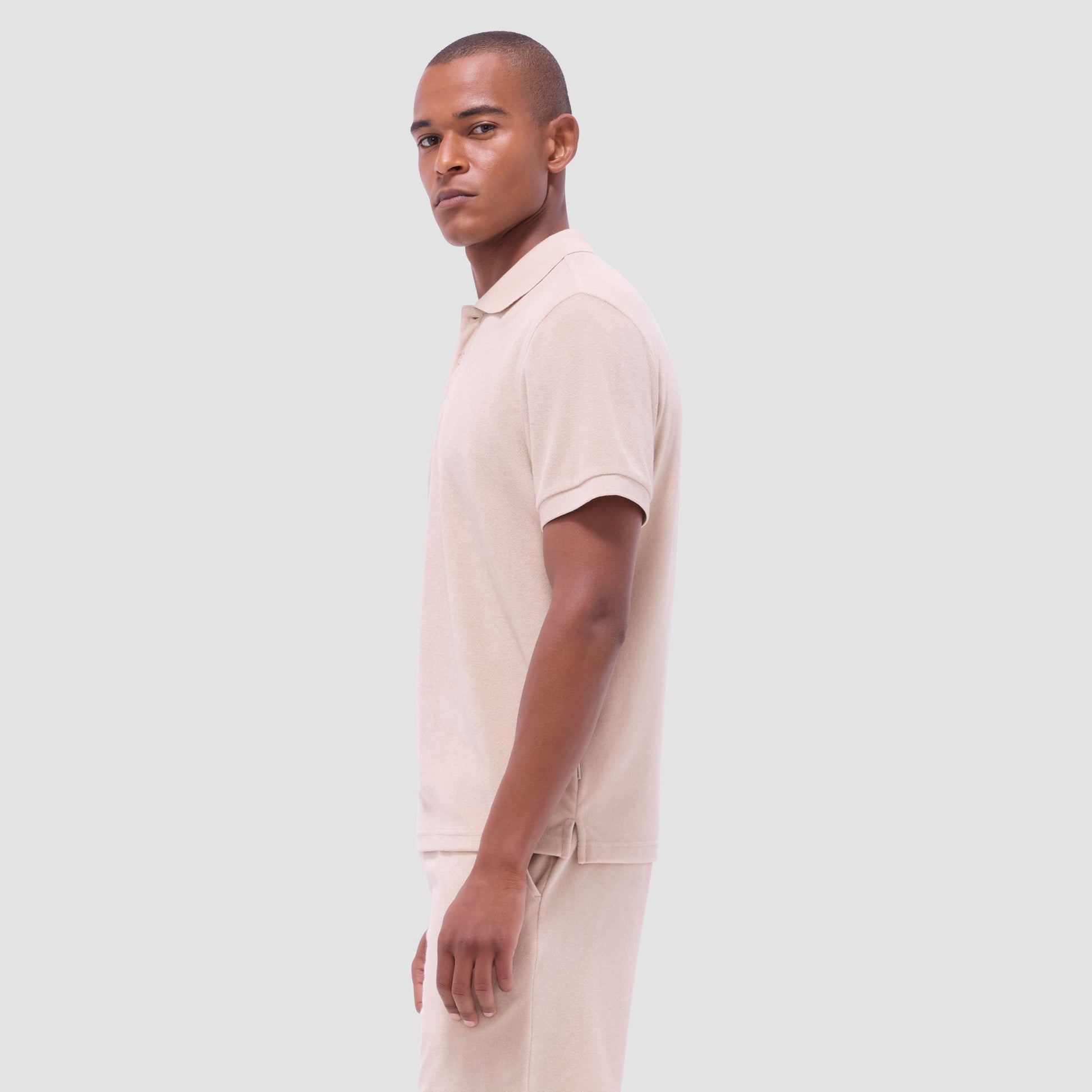 Bugatchi French Terry Polo Shirt Sand