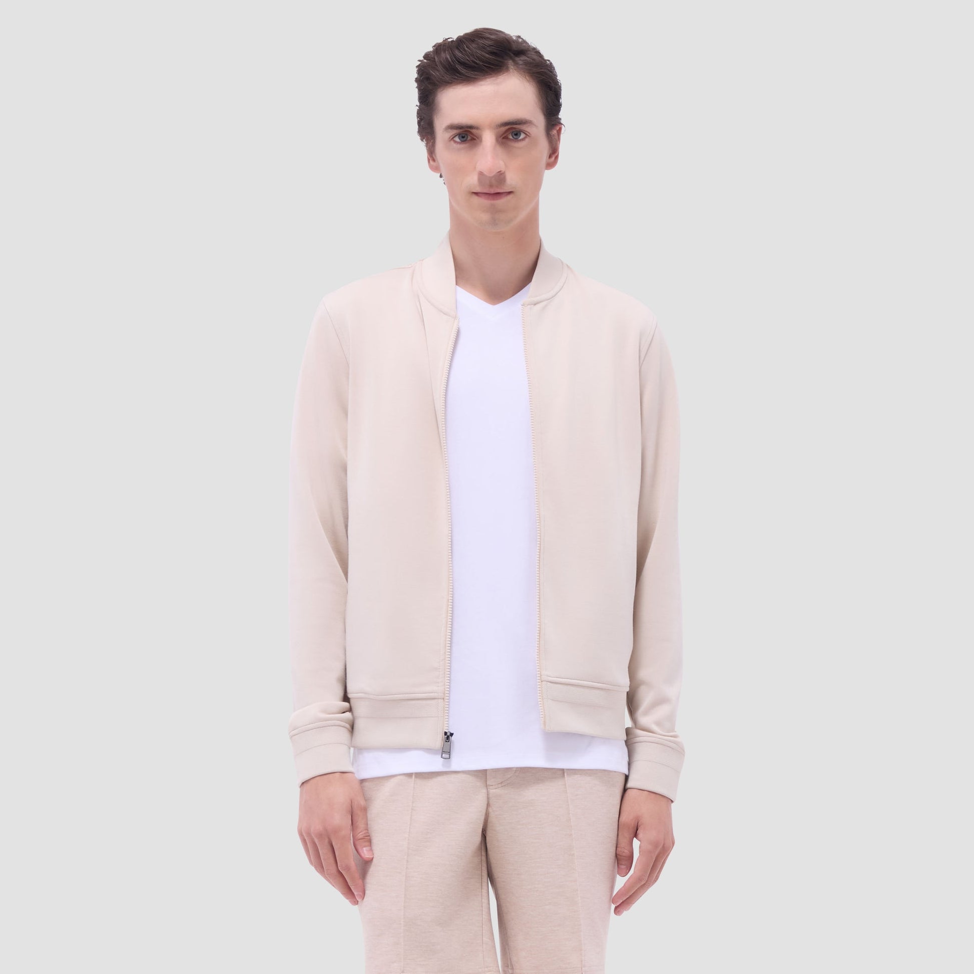 Bugatchi Soft Touch™ Solid Bomber Jacket Almond