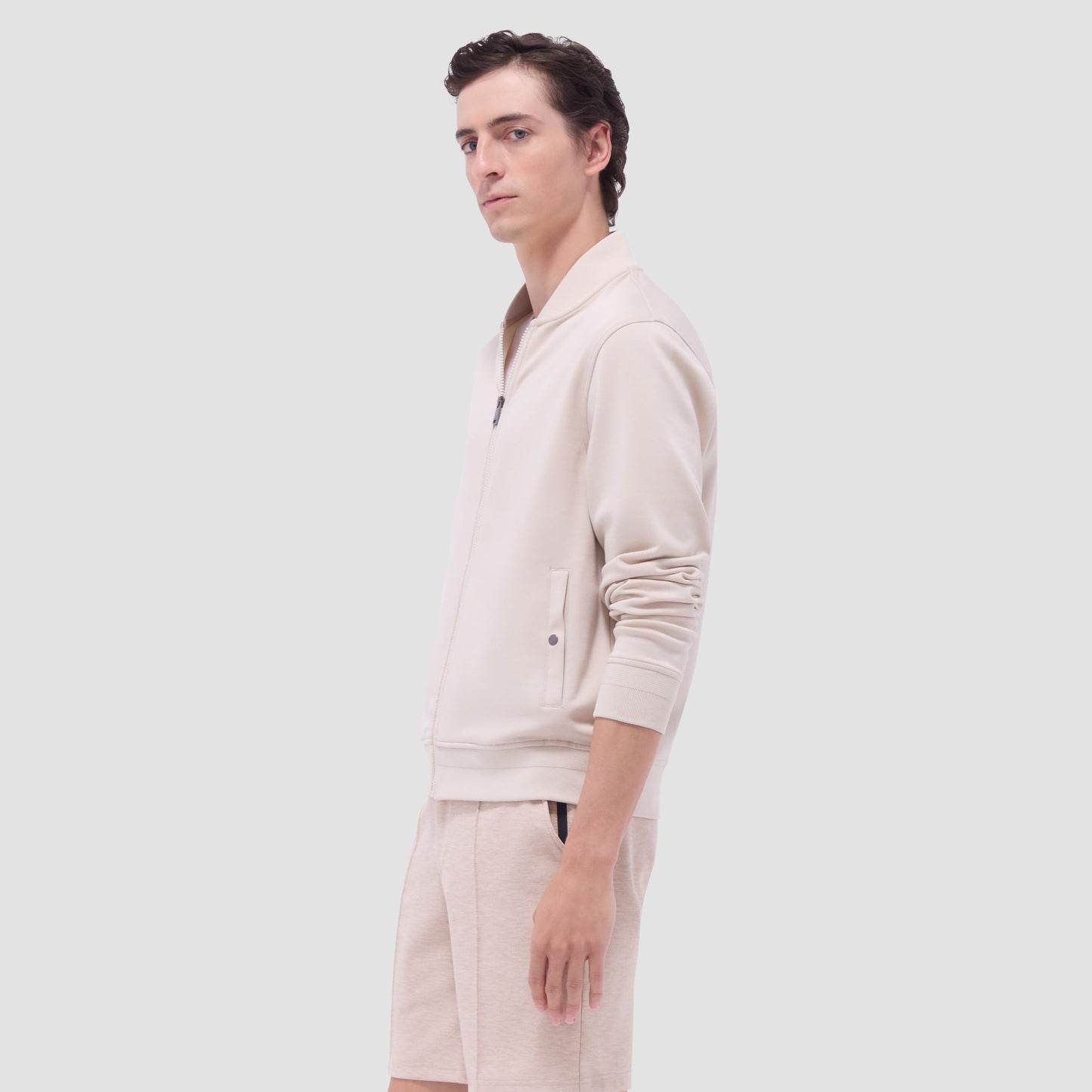 Bugatchi Soft Touch™ Solid Bomber Jacket Almond