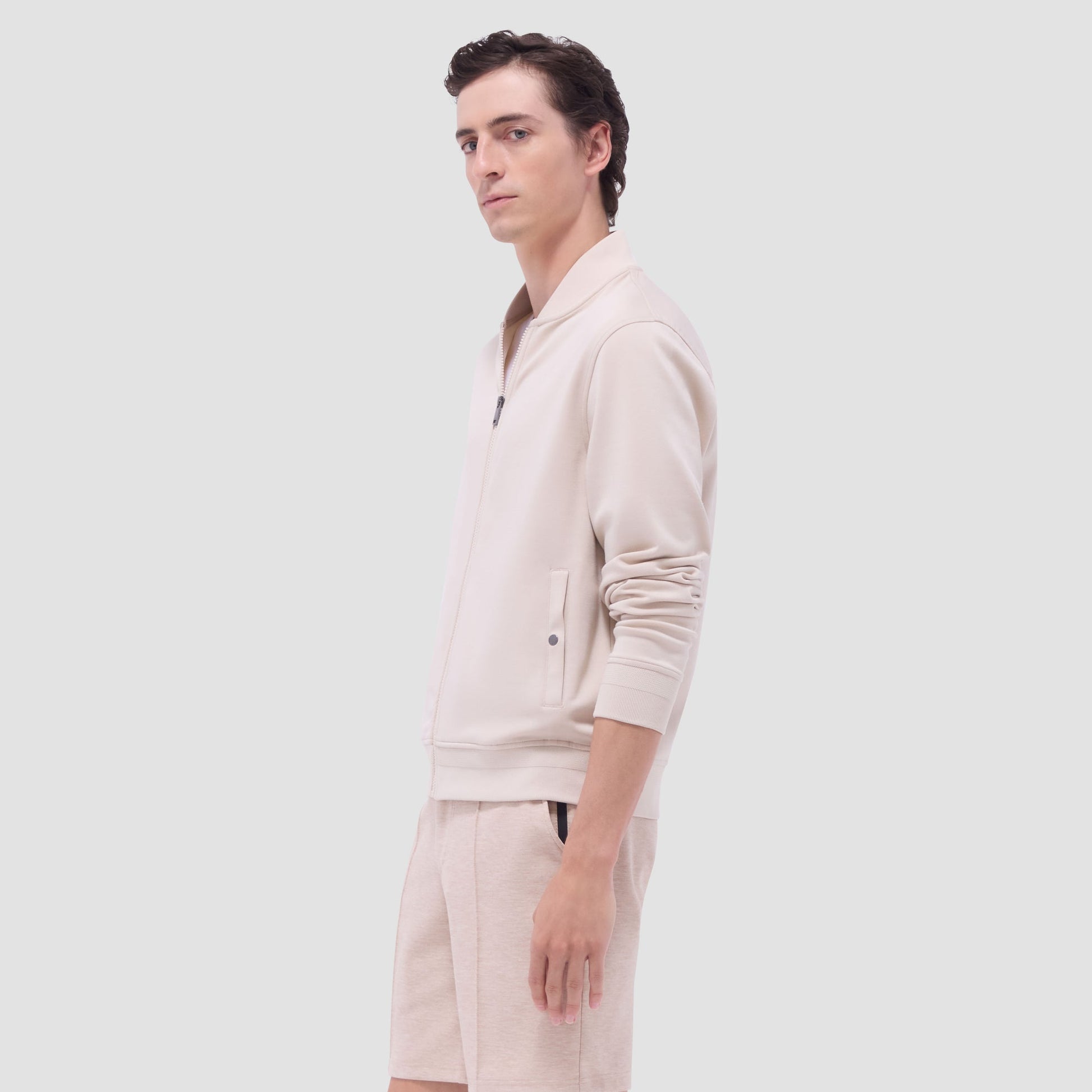 Bugatchi Soft Touch™ Solid Bomber Jacket Almond