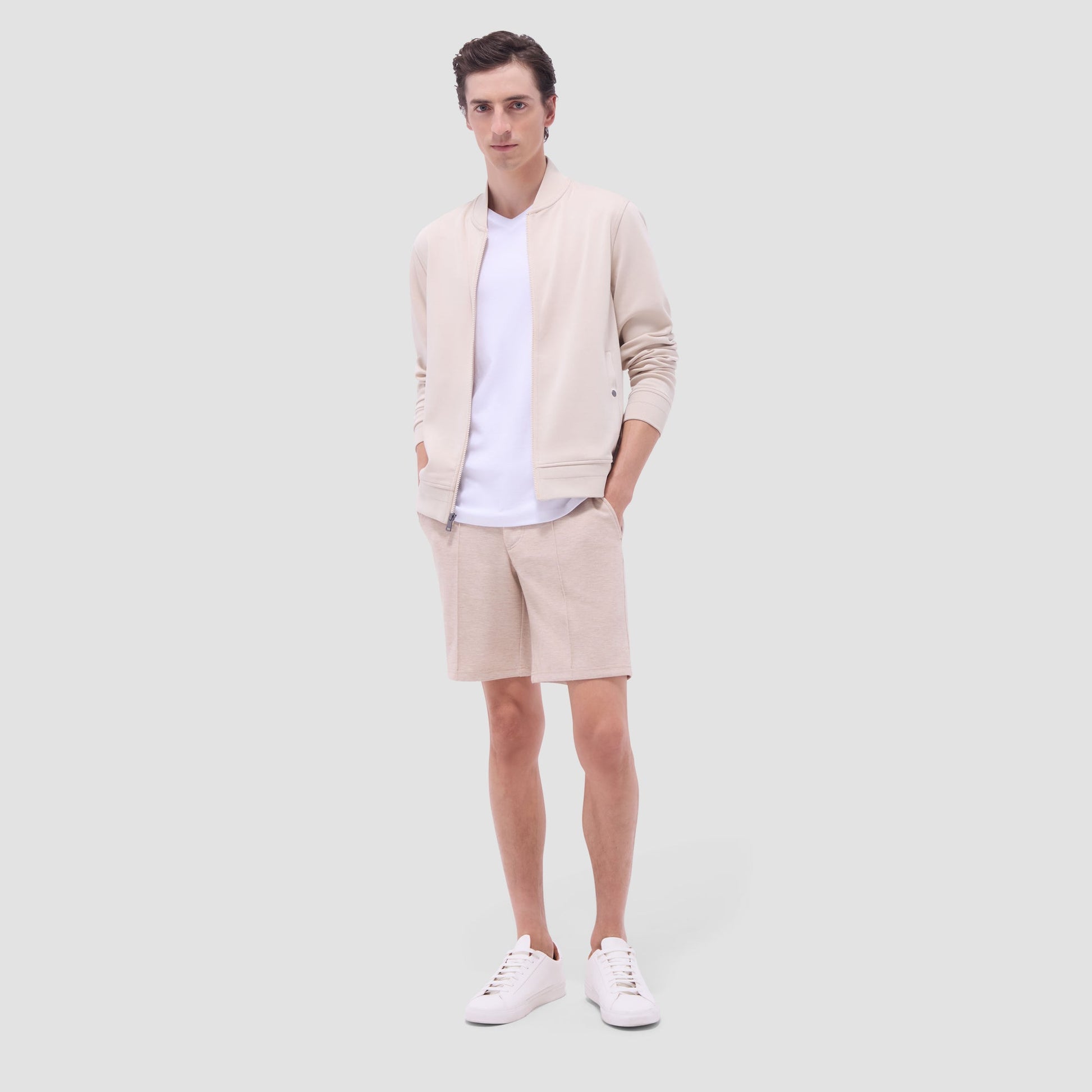 Bugatchi Soft Touch™ Solid Bomber Jacket Almond
