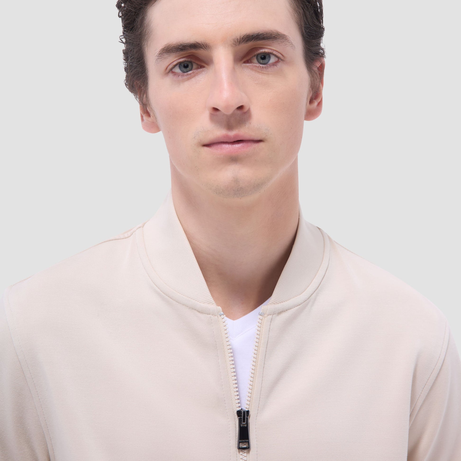 Bugatchi Soft Touch™ Solid Bomber Jacket Almond