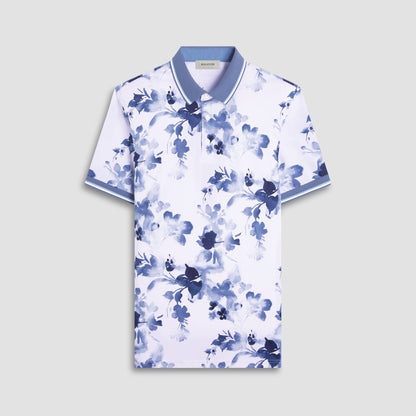 Bugatchi Watercolor Floral Polo Shirt Steel