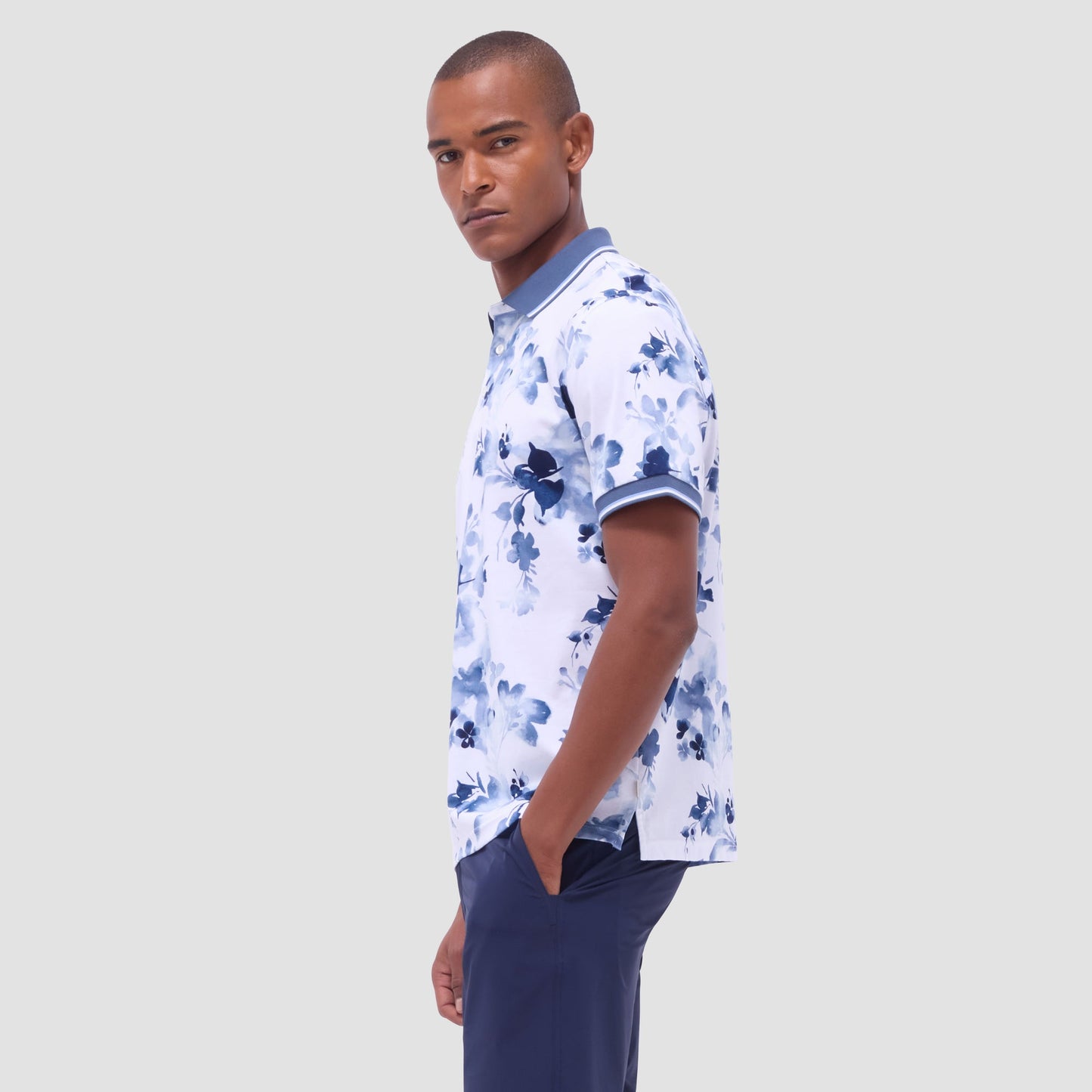 Bugatchi Watercolor Floral Polo Shirt Steel