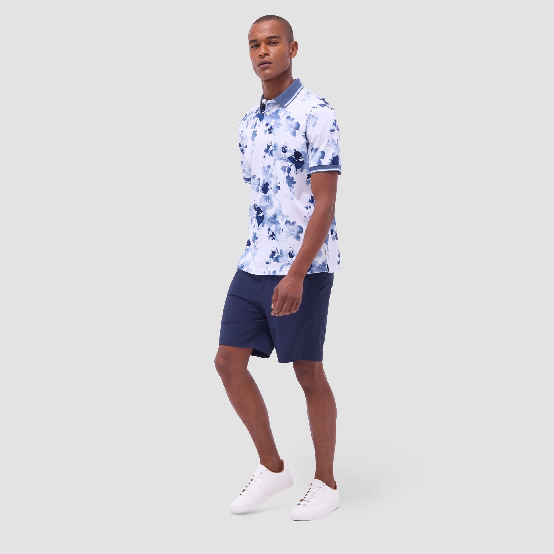 Bugatchi Watercolor Floral Polo Shirt Steel