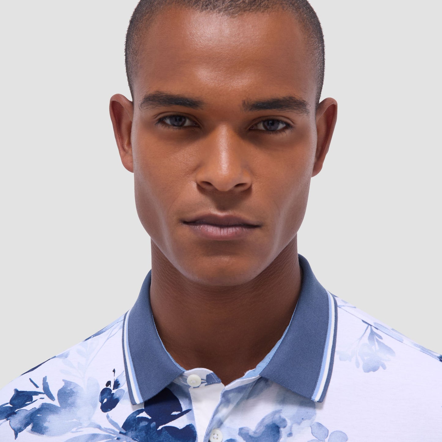 Bugatchi Watercolor Floral Polo Shirt Steel