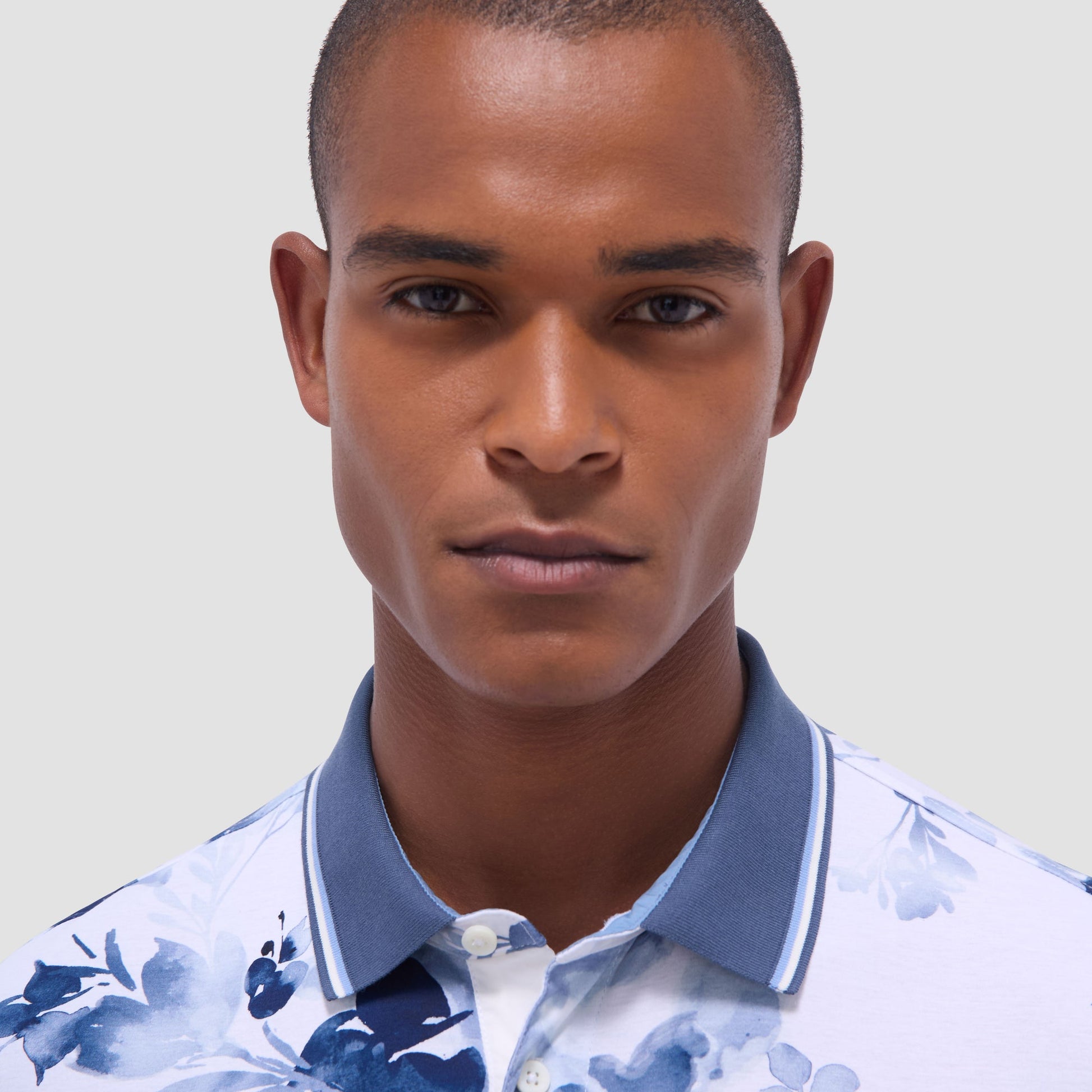Bugatchi Watercolor Floral Polo Shirt Steel