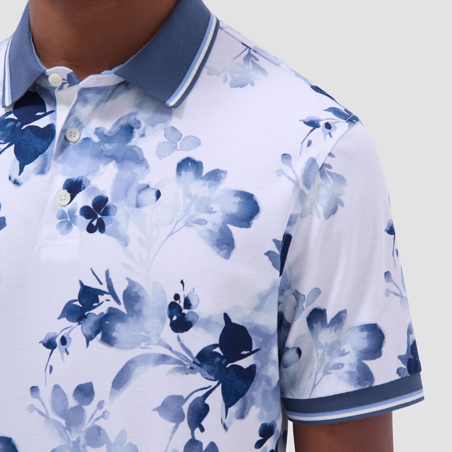 Bugatchi Watercolor Floral Polo Shirt Steel