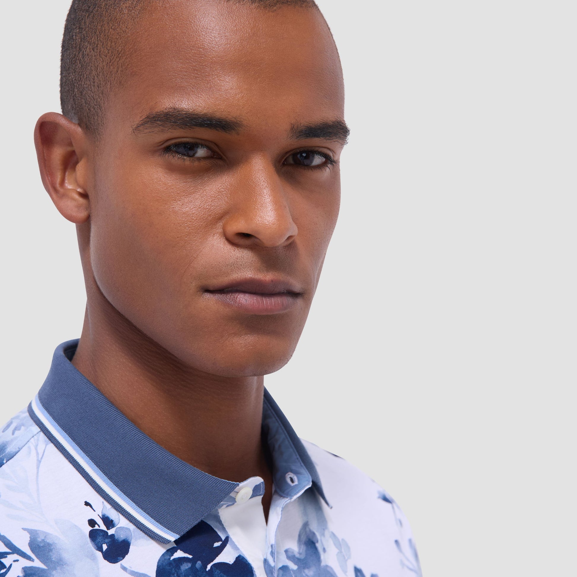 Bugatchi Watercolor Floral Polo Shirt Steel