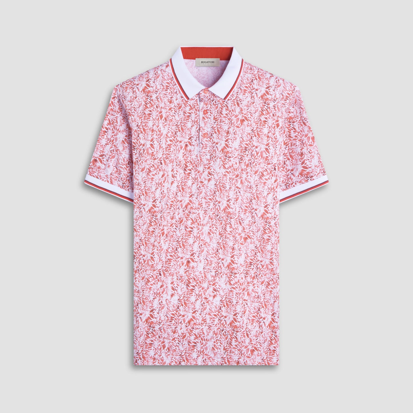Bugatchi Leaf Print Polo Shirt Paprika