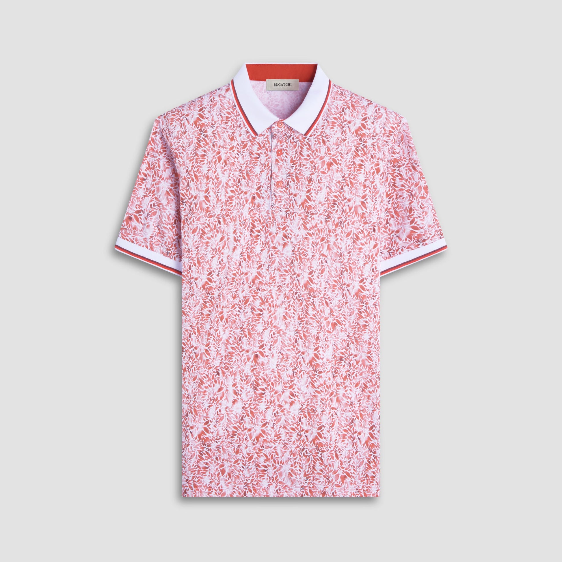 Bugatchi Leaf Print Polo Shirt Paprika
