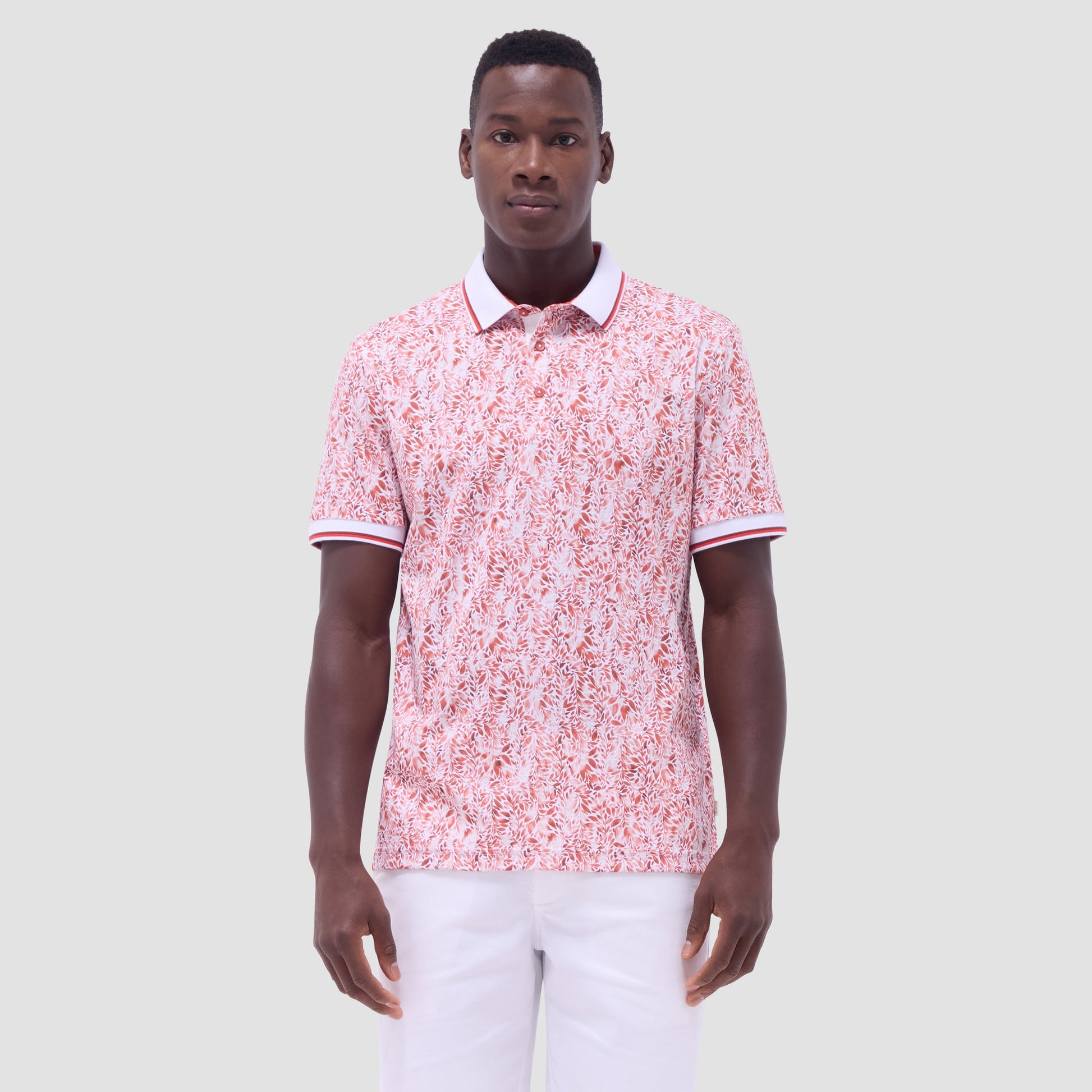 Bugatchi Leaf Print Polo Shirt Paprika