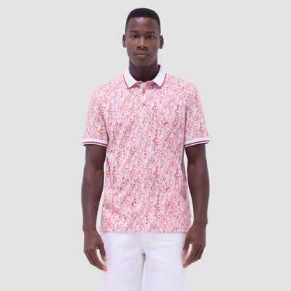 Bugatchi Leaf Print Polo Shirt Paprika
