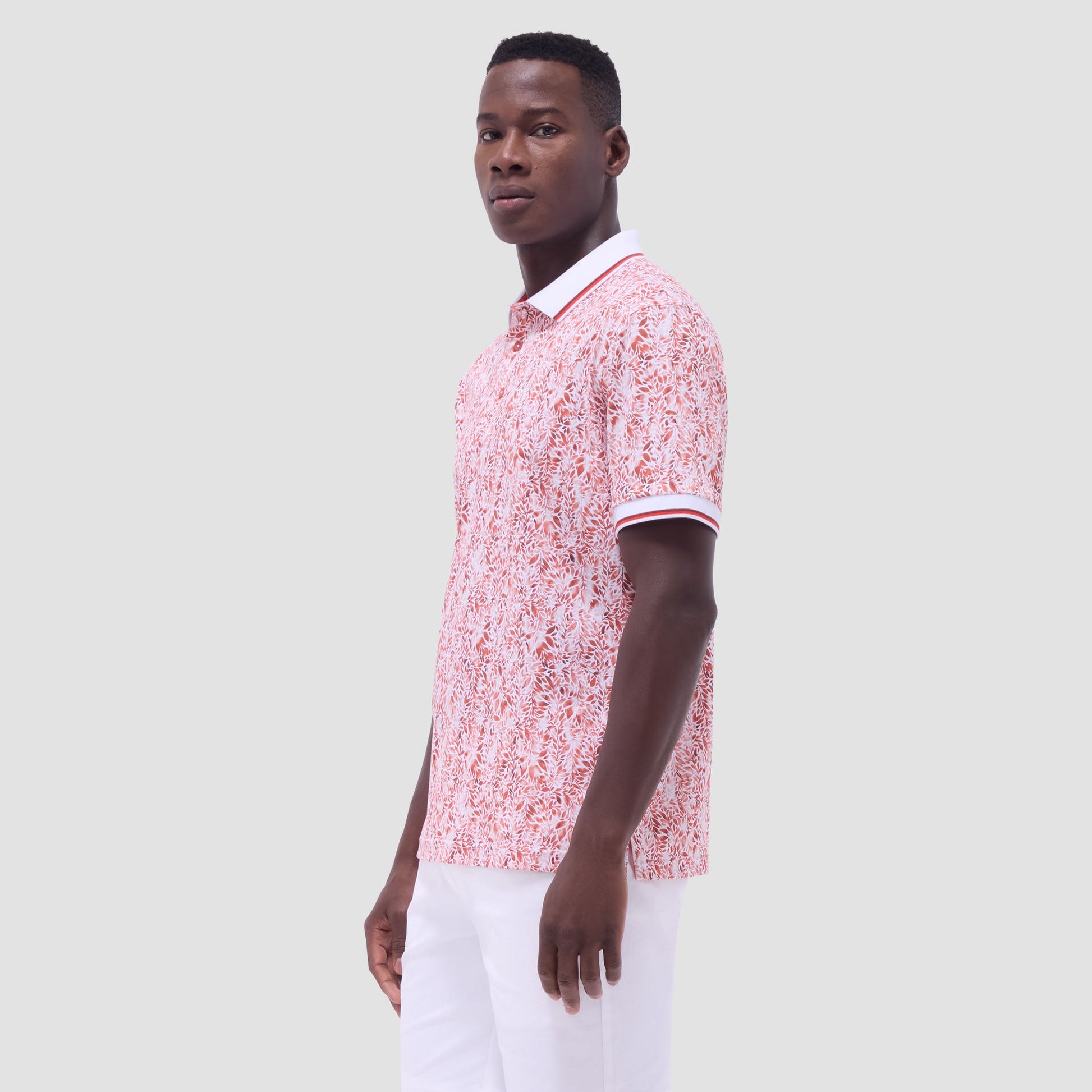 Bugatchi Leaf Print Polo Shirt Paprika