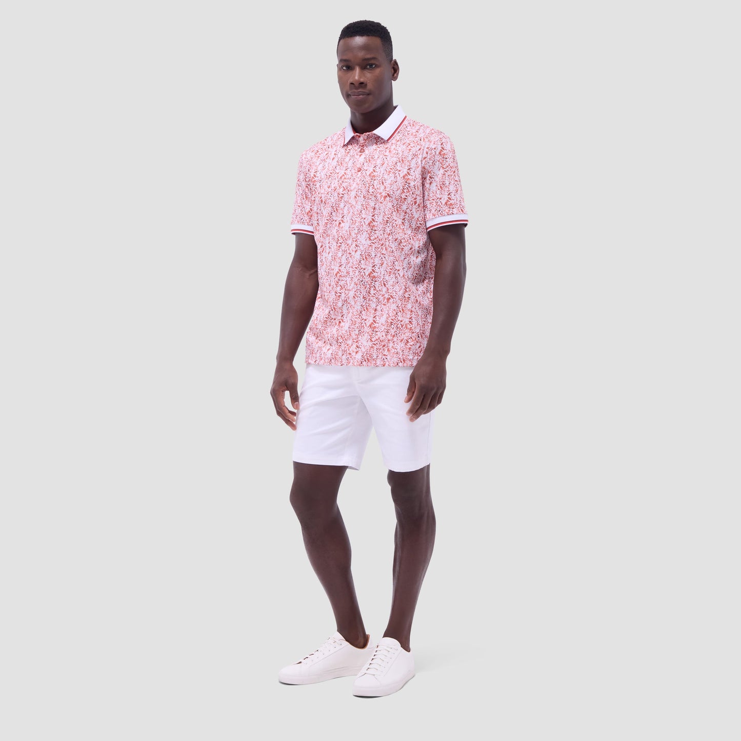 Bugatchi Leaf Print Polo Shirt Paprika