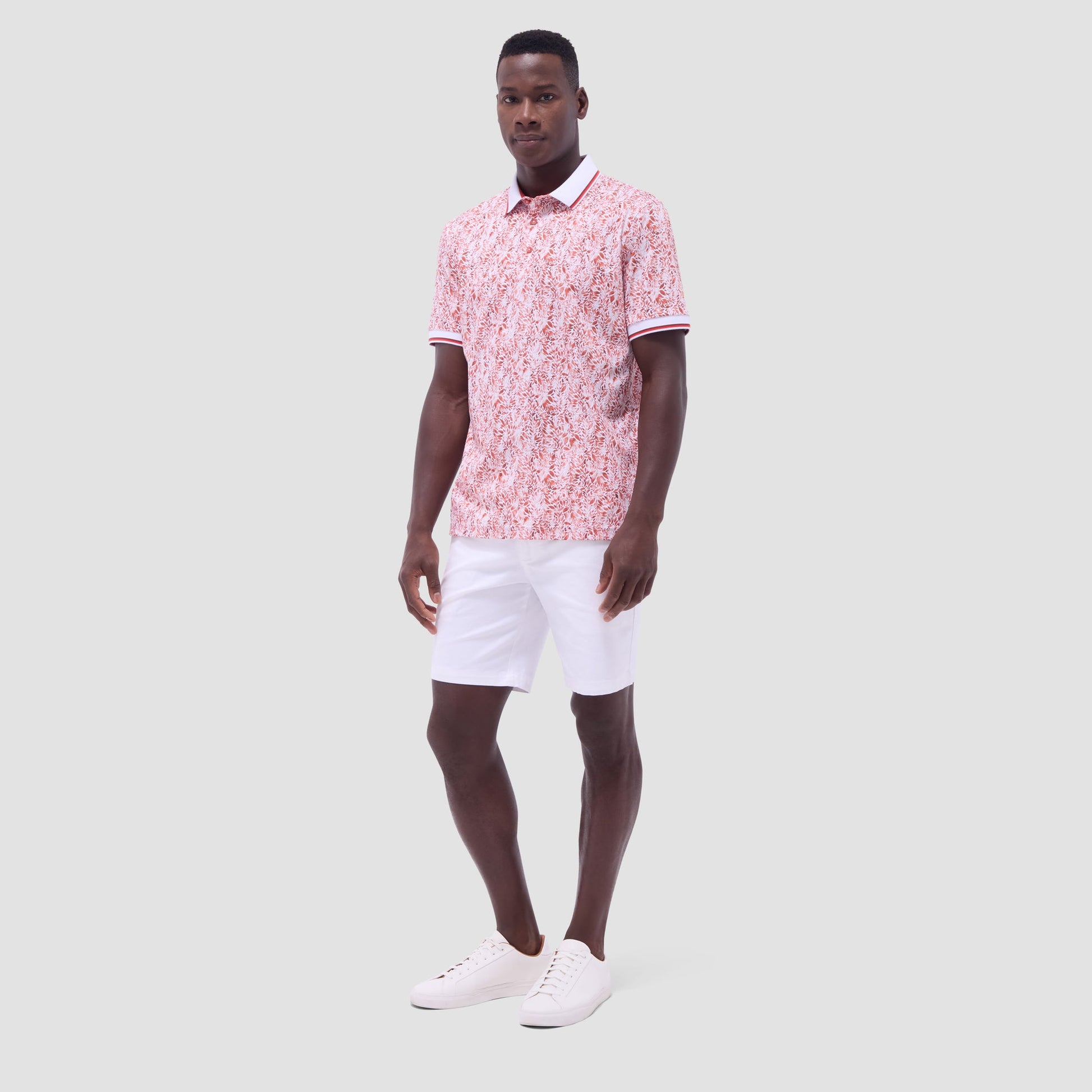 Bugatchi Leaf Print Polo Shirt Paprika