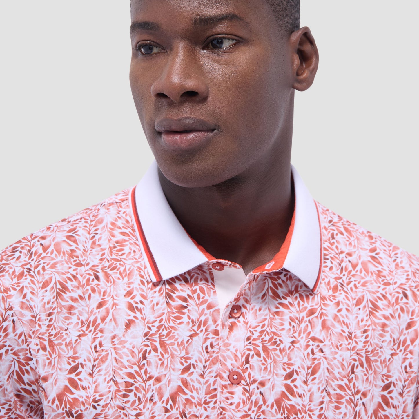 Bugatchi Leaf Print Polo Shirt Paprika