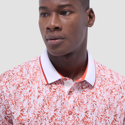 Bugatchi Leaf Print Polo Shirt Paprika