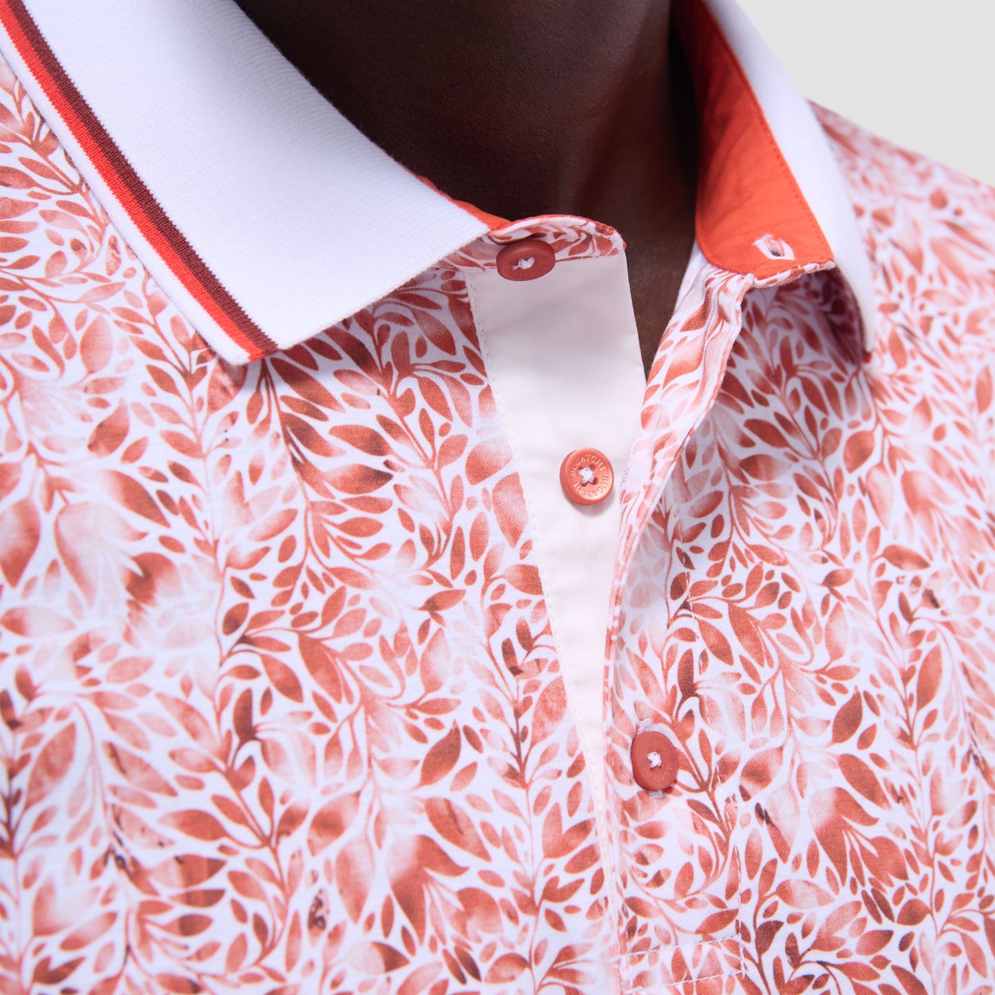 Bugatchi Leaf Print Polo Shirt Paprika